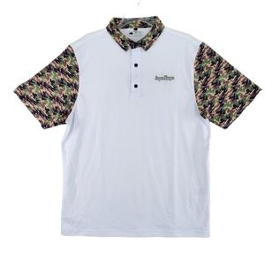 Last Stand Polo Shirt Mens L White Woodland Camo Short Sleeves Super Kooper Logo